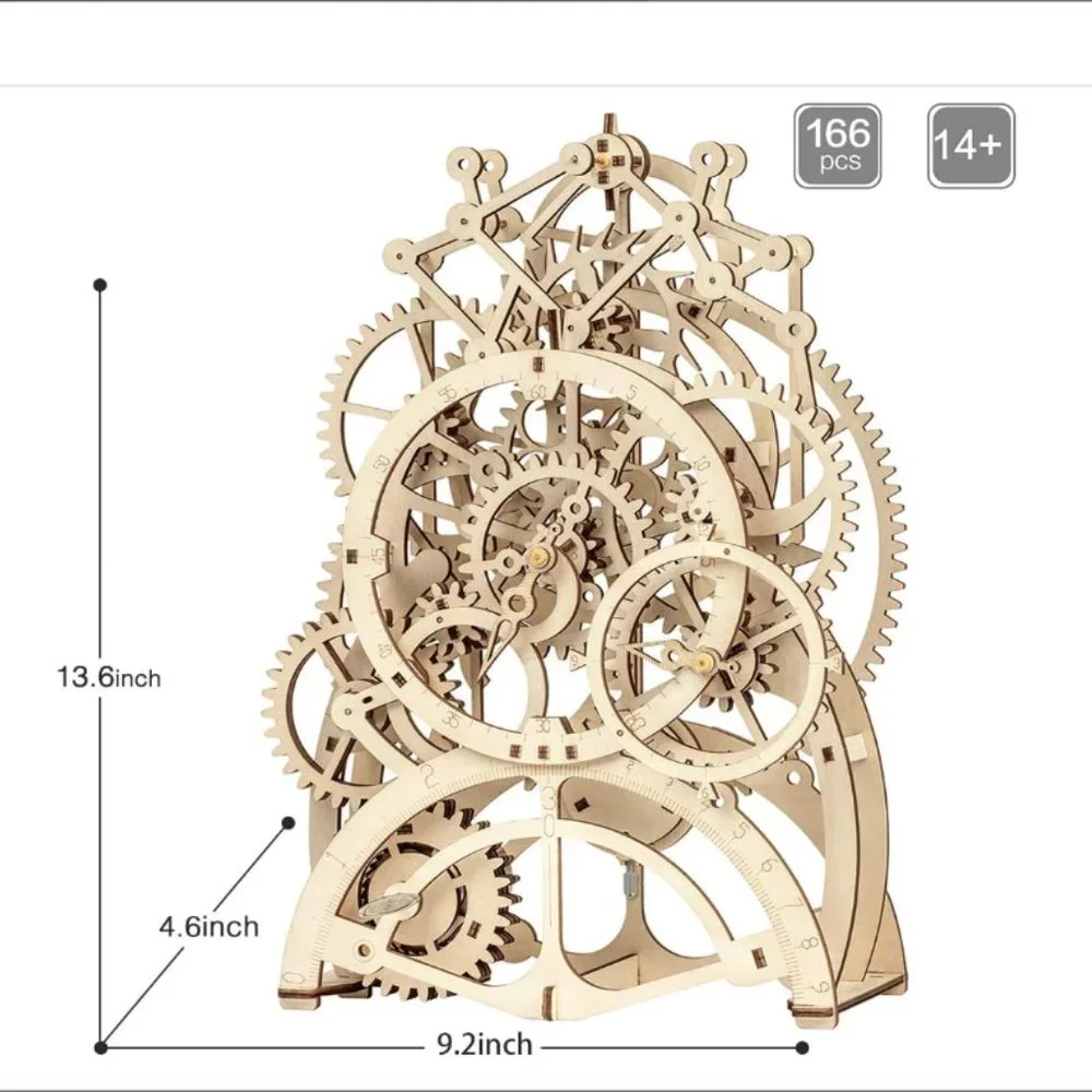 ROKR Pendulum Clock Mechanical Wooden Gear Puzzle Kit_5